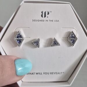 Elegant Silver and Blue Geometric Earrings by BP